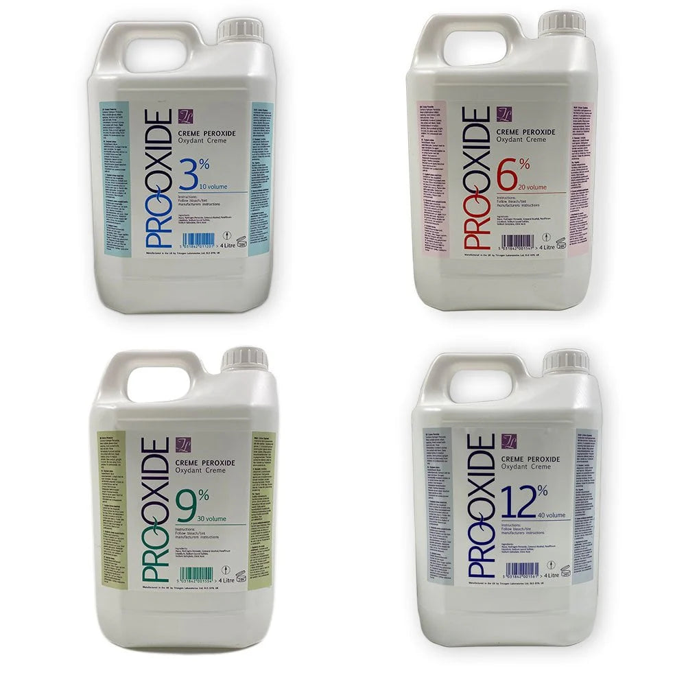 Prooxide Creme Colour activators available in four litre sizes. For use in professional salons.