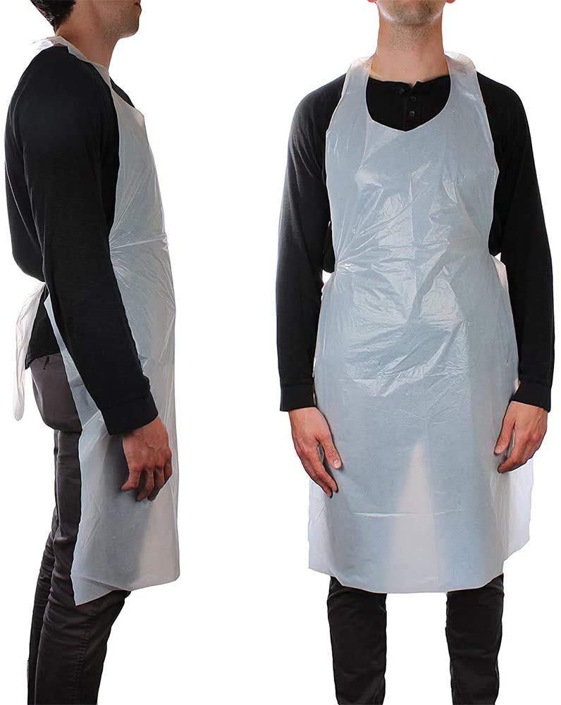 Disposable Aprons for Adults White - Waterproof Apron Pack - Plastic Aprons Medical Virus Protection - PPE Aprons Disposable - Throw Away Single Use Aprons