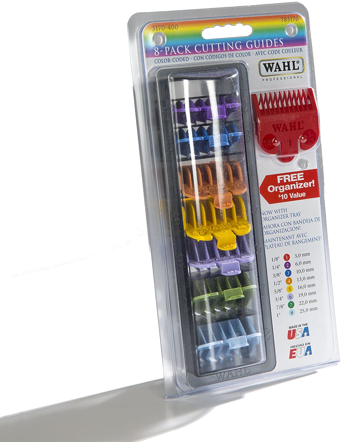 WAHL NO. 1-8 COLOUR CODED PLASTIC COMBS IN CADDY(clearance offer)